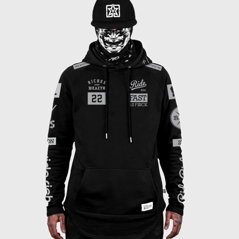 Ride Rich GP Scoop Pullover Hoodie {White on Black}